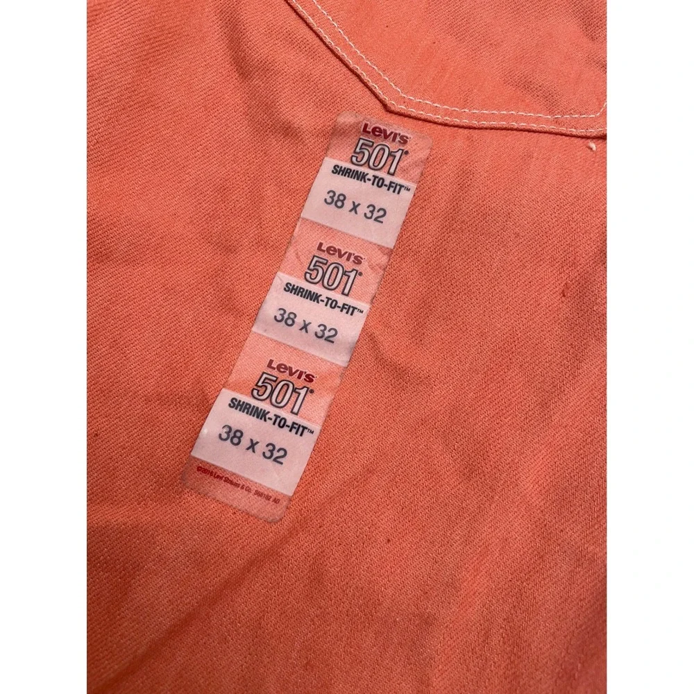 NEW Levis 501 Jeans Mens 38x32 Orange Coral Raw Denim Button Fly Shrink to Fit